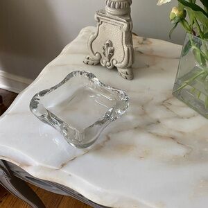 Mid Century Modern LARGE HEAVY Glass SQUARE ASHTRAY Cigar Cigarette Rest Cut Out